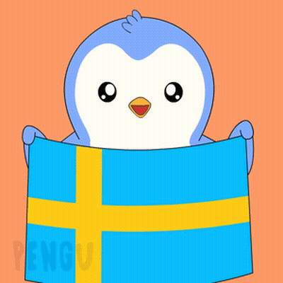 Penguin Holding Blue And Yellow Flag Saying Penguin GIF