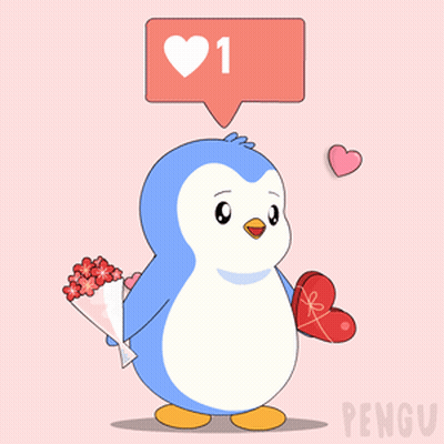 Penguin Holding Bouquet Of Flowers And Heart 520 GIF
