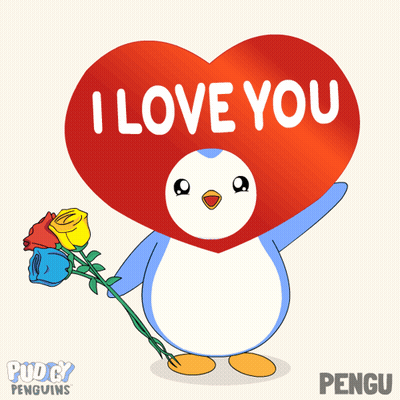 Penguin Holding Bouquet Of Roses And Heart Saying I Love You GIF