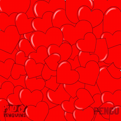 Penguin Holding Bouquet Of Roses Surrounded By Red Hearts GIF