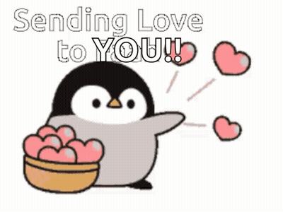 Penguin Holding Bowl Of Hearts Sending Love To You GIF