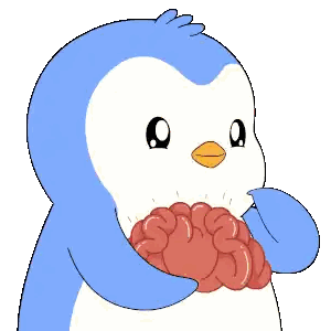 Penguin Holding Brain In Mouth Sticker