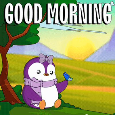 Penguin Holding Butterfly Good Morning GIF