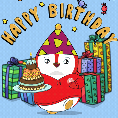 Penguin Holding Cake And Lollipop GIF