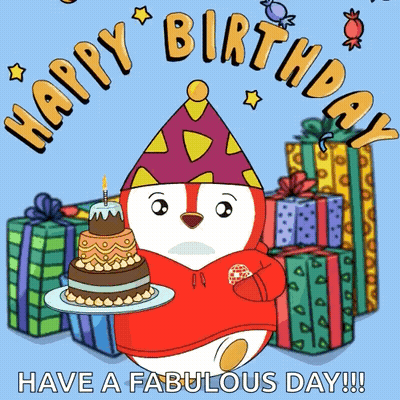 Penguin Holding Cake Have A Fabulous Day GIF
