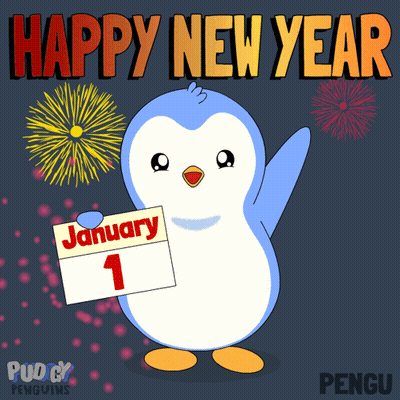 Penguin Holding Calendar Saying January 1 GIF