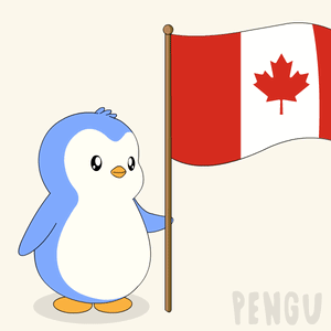 Penguin Holding Canadian Flag With Maple Leaf GIF