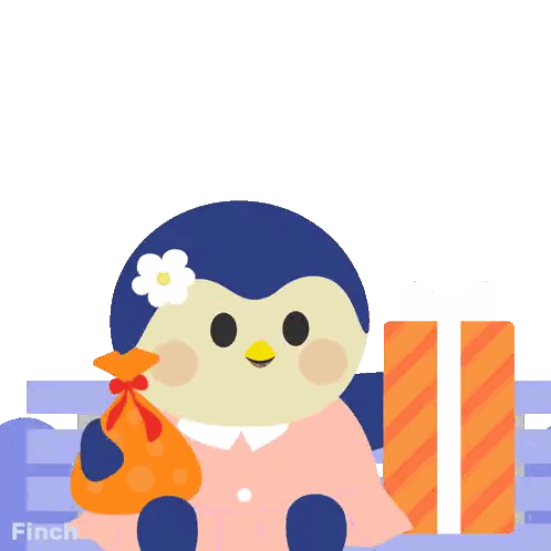 Penguin Holding Candy Bag Birthday Card Sticker