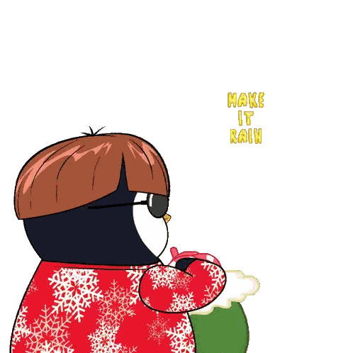 Penguin Holding Candy Cane Make It Rain Sticker