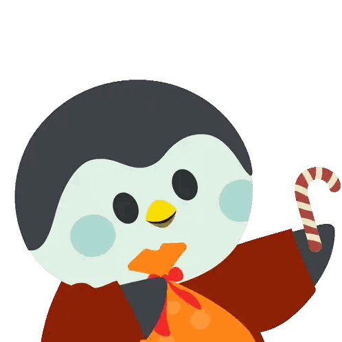 Penguin Holding Candy Cane Presents Sticker