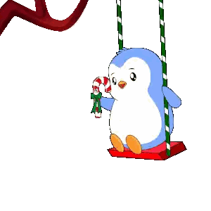 Penguin Holding Candy Cane Swinging Sticker