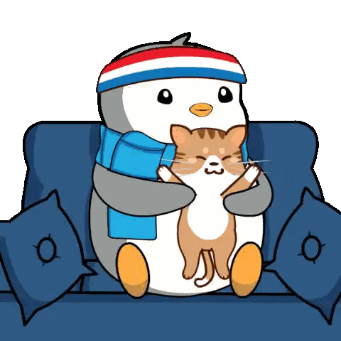 Penguin Holding Cat Sticker