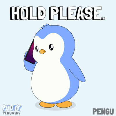 Penguin Holding Cell Phone Saying Hold Please GIF