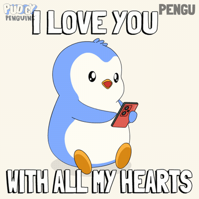 Penguin Holding Cell Phone Saying I Love You GIF