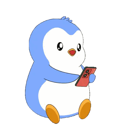 Penguin Holding Cell Phone With Hearts Sticker