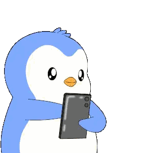 Penguin Holding Cell Phone With Hearts Sticker