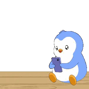 Penguin Holding Cell Phone With Hearts Sticker