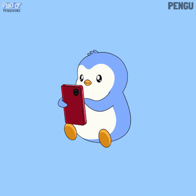 Penguin Holding Cell Phone With Pink Hearts Pengu GIF