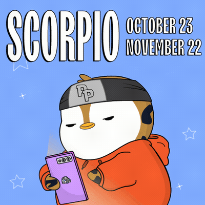 Penguin Holding Cell Phone With Scorpio Oct 23 Nov 22 GIF