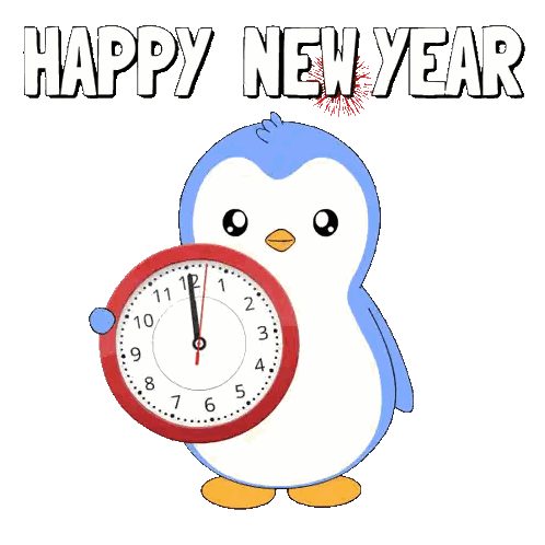Penguin Holding Clock Saying Happy New Year Sticker