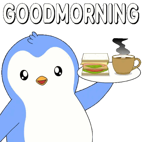 Penguin Holding Coffee And Sandwich Sticker