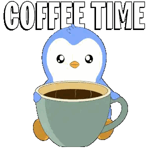 Penguin Holding Coffee Cup Sticker