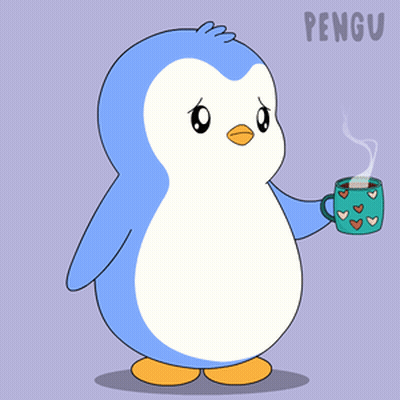Penguin Holding Coffee Cup With Hearts GIF