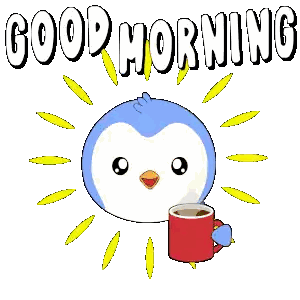 Penguin Holding Coffee Good Morning Sticker