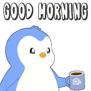 Penguin Holding Coffee Good Morning Sticker