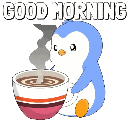 Penguin Holding Coffee Good Morning Sticker