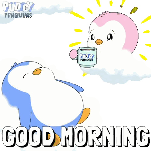 Penguin Holding Coffee Saying Good Morning Sticker