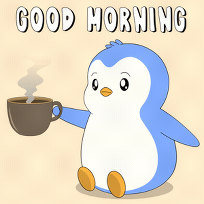 Penguin Holding Coffee Saying Good Morning GIF