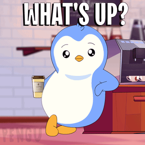 Penguin Holding Coffee Saying Whats Up GIF