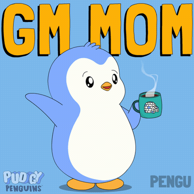 Penguin Holding Coffee With Gm Mom GIF