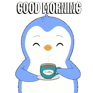 Penguin Holding Coffee With Good Morning Sticker