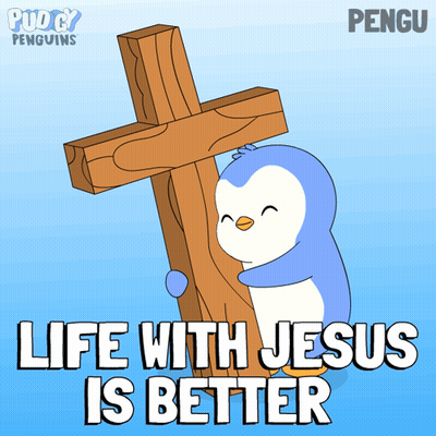 Penguin Holding Cross With Jesus Better GIF