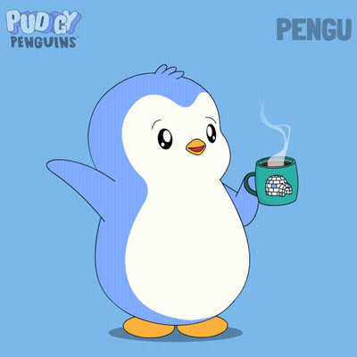 Penguin Holding Cup With Igloo And Name Pengu GIF