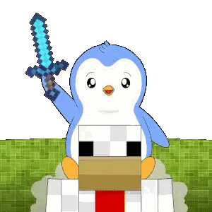 Penguin Holding Diamond Sword On Chicken Sticker