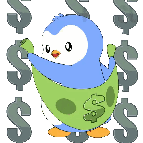 Penguin Holding Dollar Bill Sticker