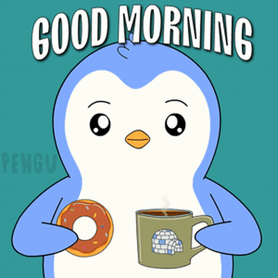 Penguin Holding Donut And Coffee Saying Good Morning GIF