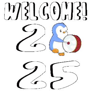 Penguin Holding Drum Saying Welcome Sticker