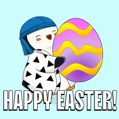 Penguin Holding Easter Egg Saying Happy Easter GIF