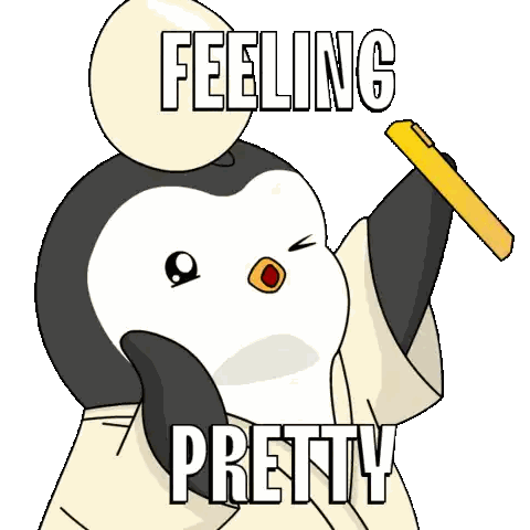 Penguin Holding Feeling Pretty Pencil Sticker