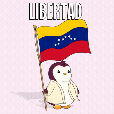 Penguin Holding Flag Saying Libertad GIF