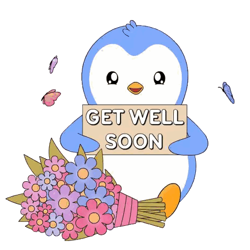 Penguin Holding Flowers And Get Well Sign Sticker