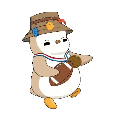 Penguin Holding Football And Medal Sticker