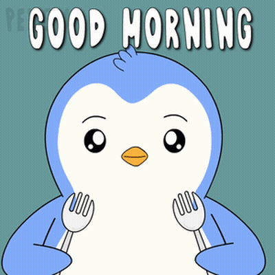 Penguin Holding Fork And Knife Good Morning GIF