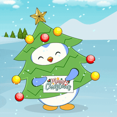 Penguin Holding Gift Box Saying Merry Christmas GIF