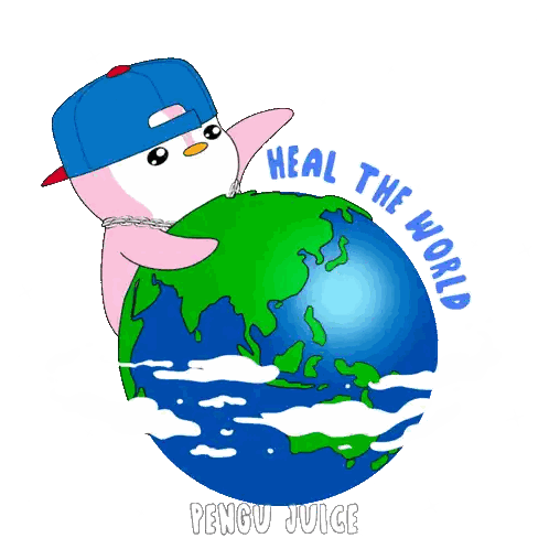 Penguin Holding Globe Heal The World Sticker
