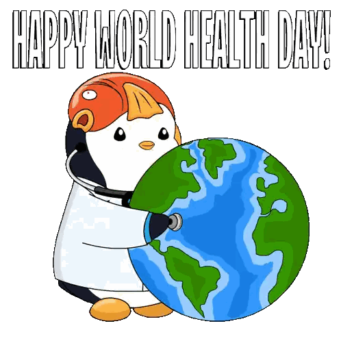 Penguin Holding Globe With Heart Happy World Health Day Sticker